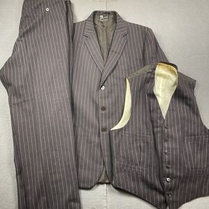 Vintage Henry Poole & Co Suit Mens 42* Savile Row 3 Piece Wool Brown Striped 60s